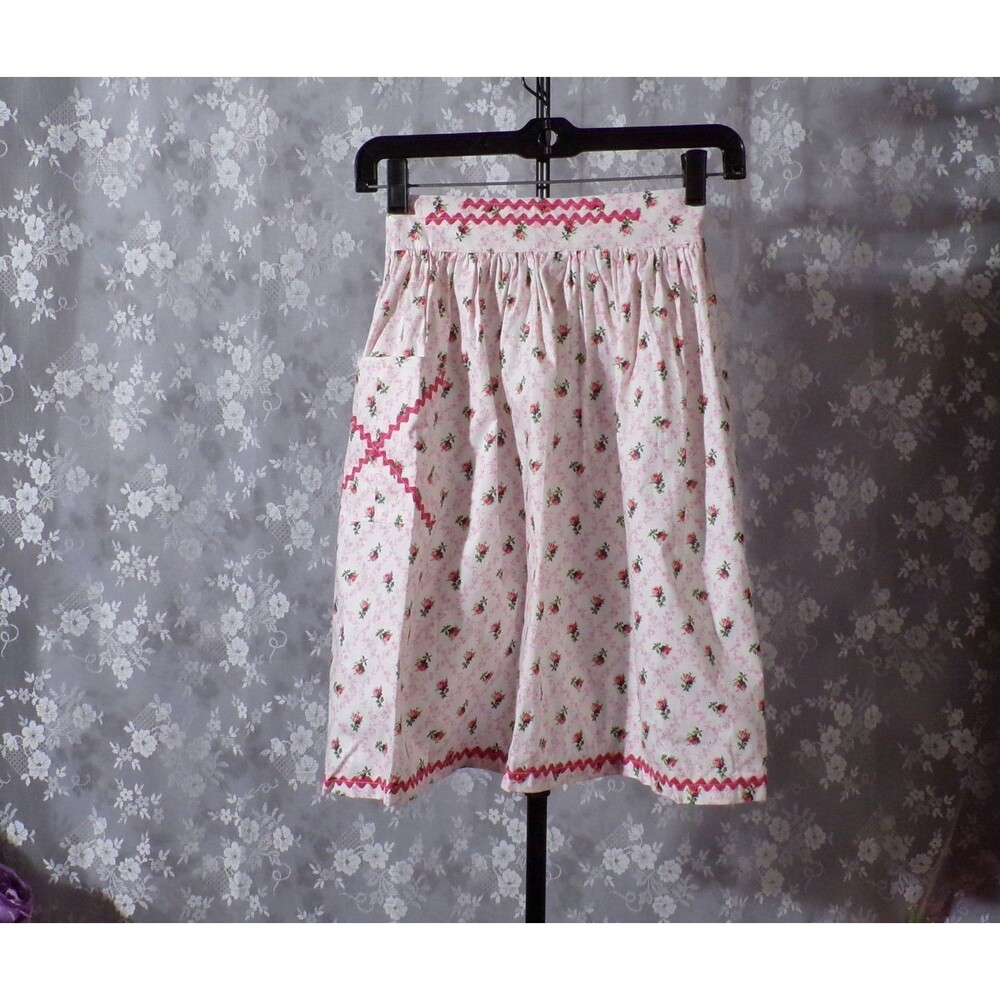Vintage 60s Pink Floral Apron 1960s Retro Spring Cute Kitchen Rockabilly Linens